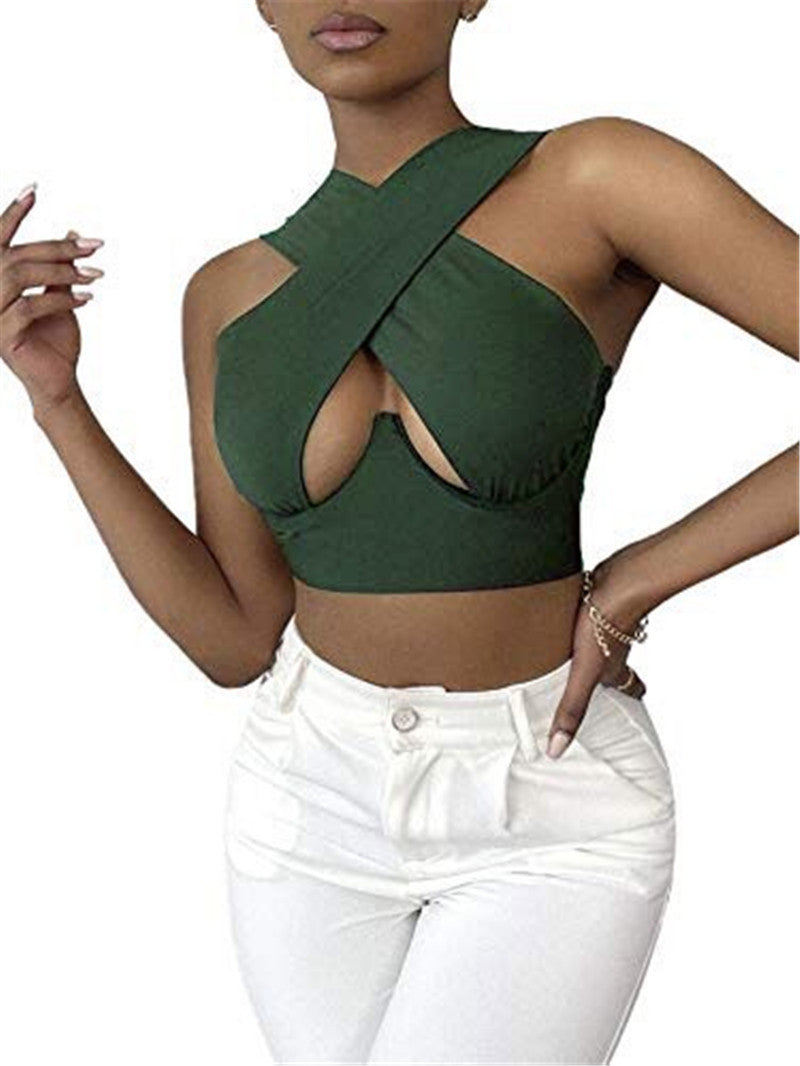 Hollow Hanging Neck Halter Back Exposed Umbilical Plastic Waist Breast Enhancement Small Sling