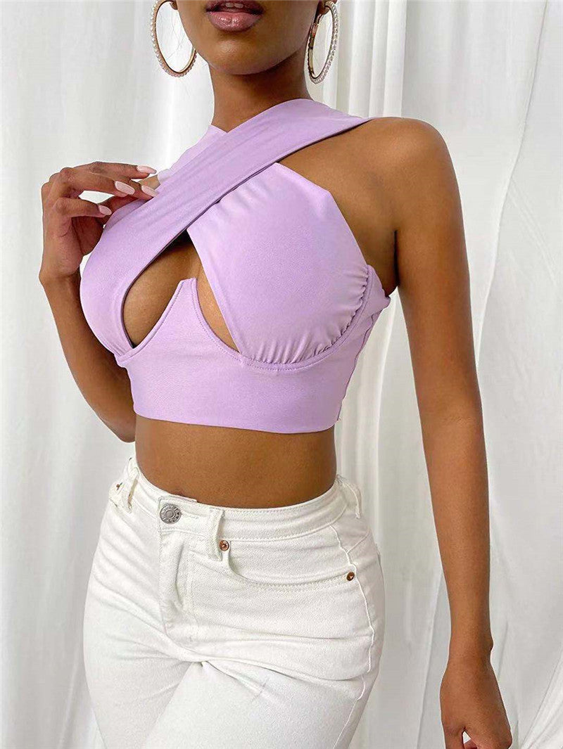 Hollow Hanging Neck Halter Back Exposed Umbilical Plastic Waist Breast Enhancement Small Sling