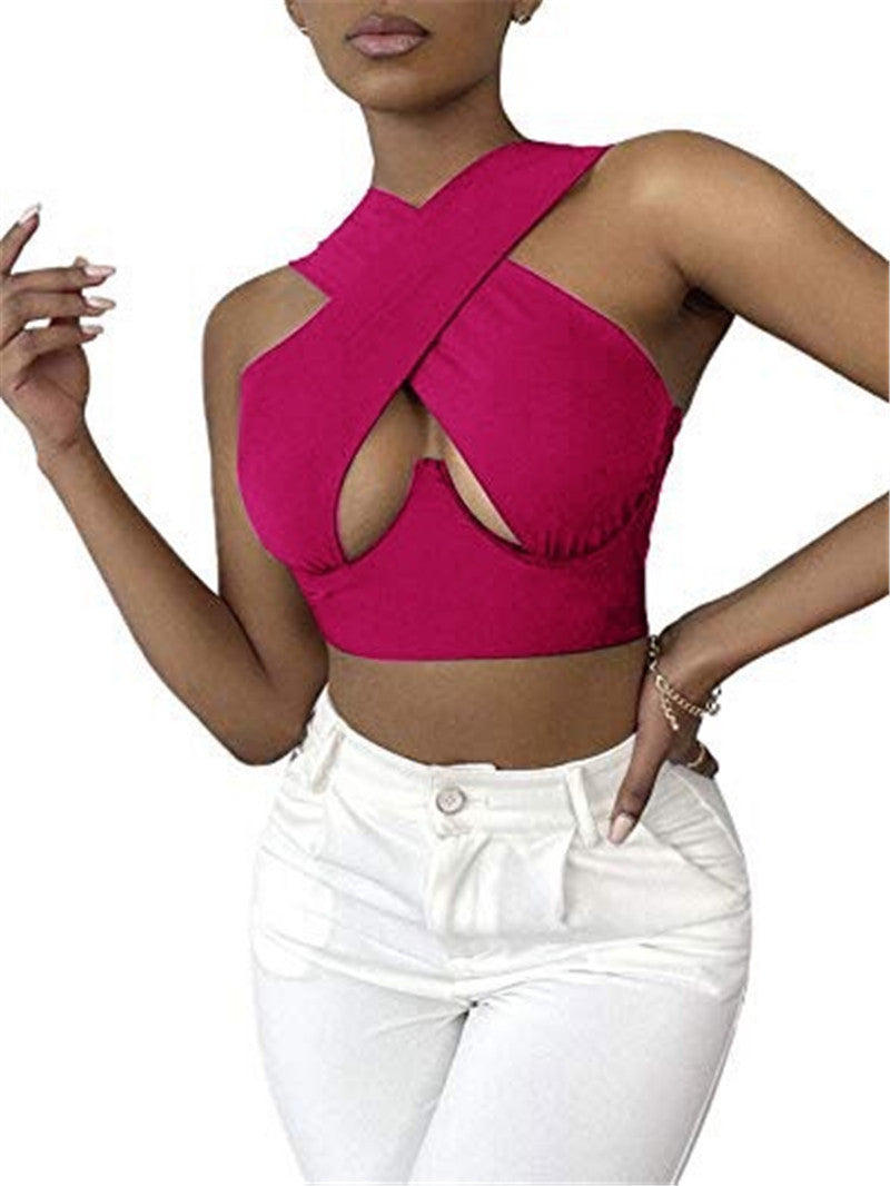 Hollow Hanging Neck Halter Back Exposed Umbilical Plastic Waist Breast Enhancement Small Sling