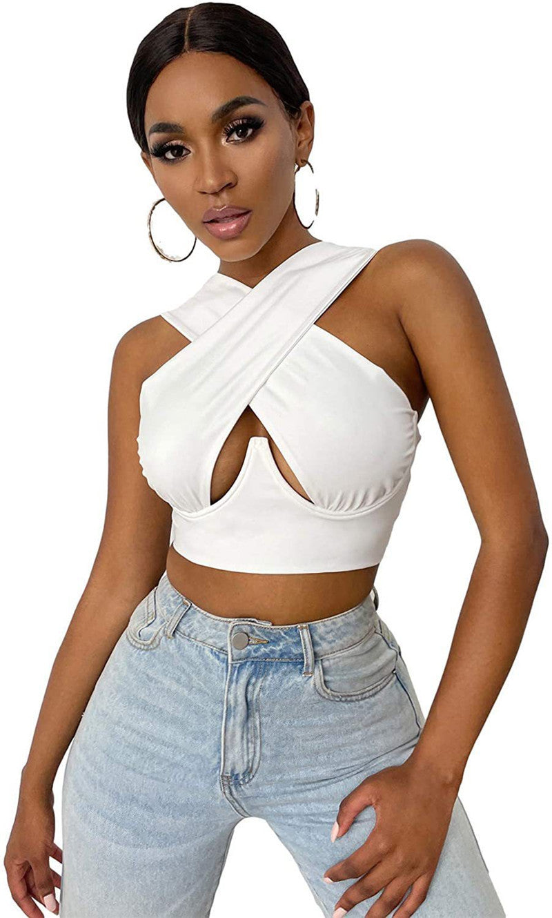 Hollow Hanging Neck Halter Back Exposed Umbilical Plastic Waist Breast Enhancement Small Sling