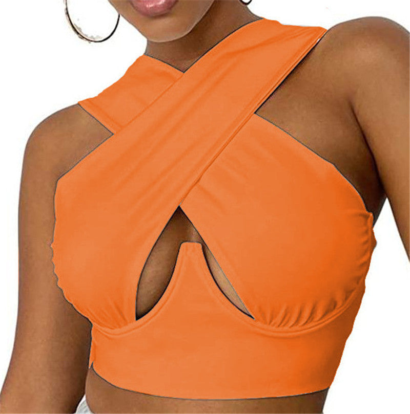 Hollow Hanging Neck Halter Back Exposed Umbilical Plastic Waist Breast Enhancement Small Sling