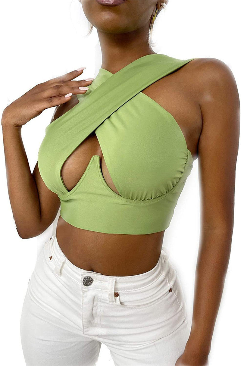 Hollow Hanging Neck Halter Back Exposed Umbilical Plastic Waist Breast Enhancement Small Sling
