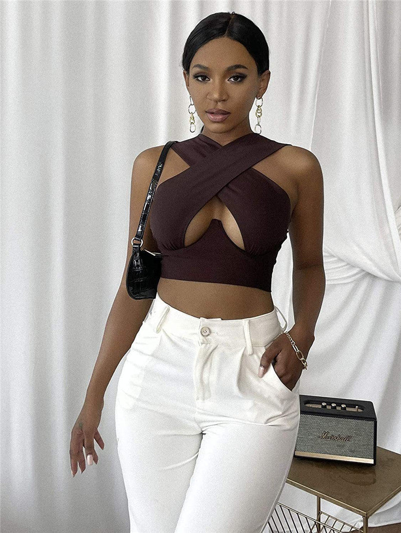 Hollow Hanging Neck Halter Back Exposed Umbilical Plastic Waist Breast Enhancement Small Sling