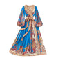 Exotic Retro Print One-piece Dress With Cross V-neck