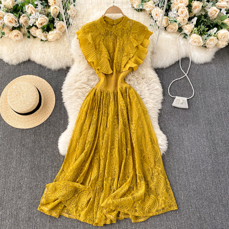 Pleated Ruffled Waist, Thin Lace Dress, Spring Dress