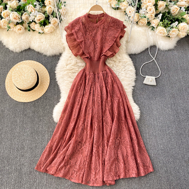 Pleated Ruffled Waist, Thin Lace Dress, Spring Dress