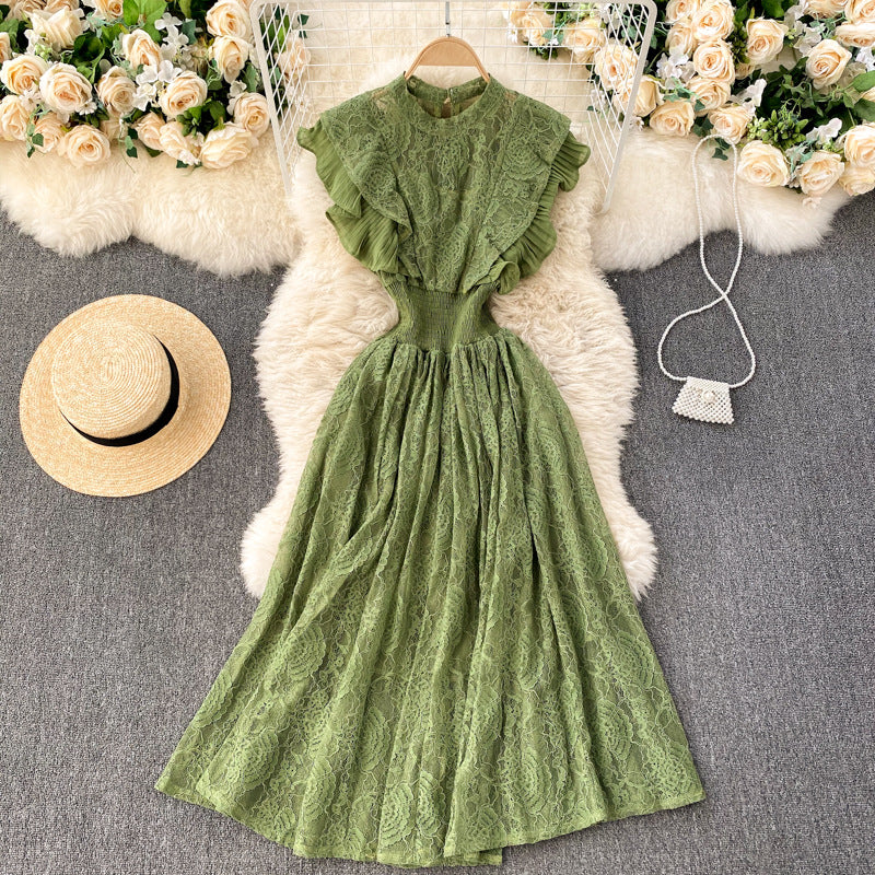 Pleated Ruffled Waist, Thin Lace Dress, Spring Dress