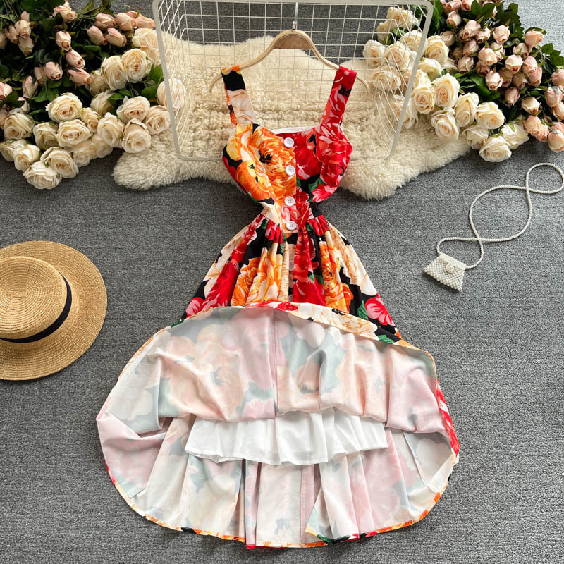 Full Garden Spring Retro Printed Sling Skirt