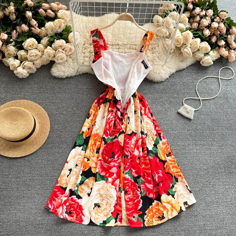 Full Garden Spring Retro Printed Sling Skirt