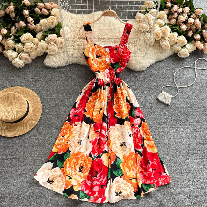 Full Garden Spring Retro Printed Sling Skirt