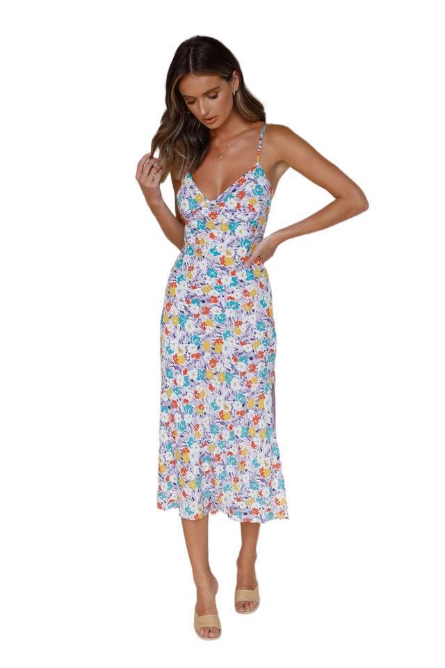 Summer Women's Sling Sleeveless V-Neck Digital Printed Dress