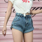 Short en jean taille haute pour femme, taille élastique, revers à la taille, pantalon à jambes larges, short ample, nouvelle version coréenne rétro