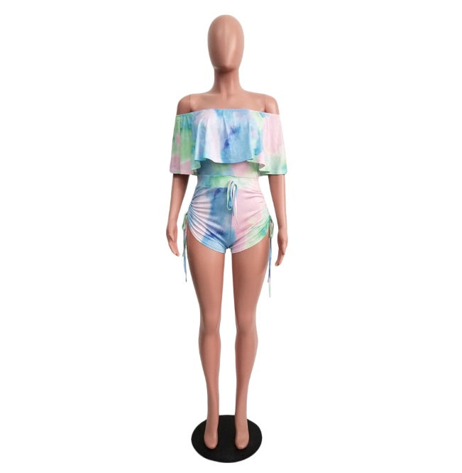 Camouflage printed ruffled shorts