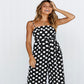 Sleeveless strapless polka dot long jumpsuit