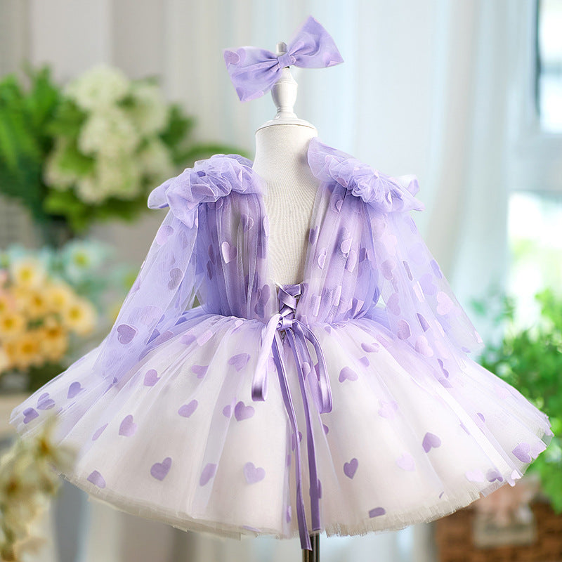 Purple Love Tutu Girl Bow Gauzy Gown Princess Dress