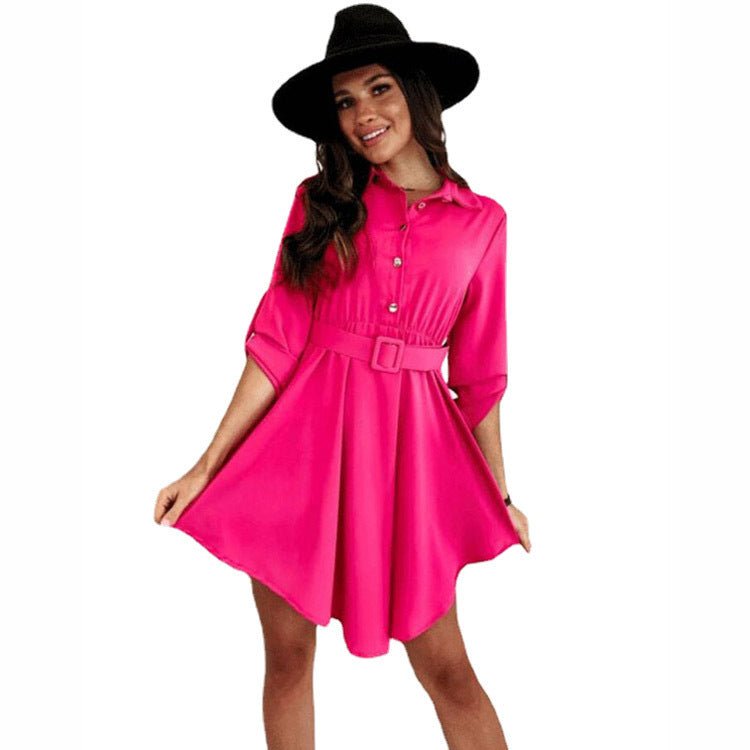 Spring NEW Long Sleeve Solid Color Dress