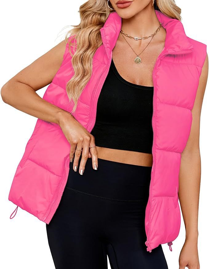 Gilet sans manches en coton rembourré thermique à col montant pour femme