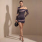 Womens One-shoulder Halter-neck Backless Mesh Dress