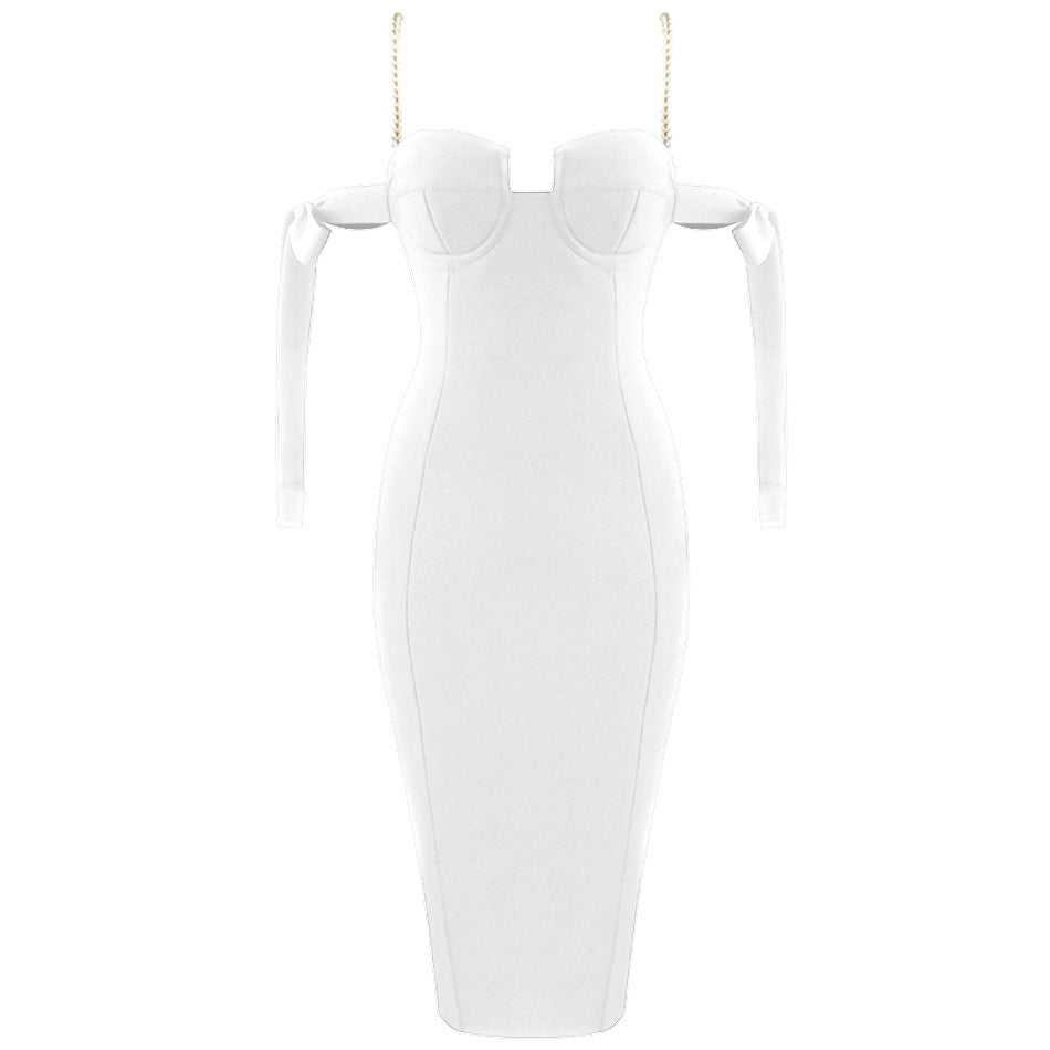 Robe bandage blanche sans manches à fines bretelles