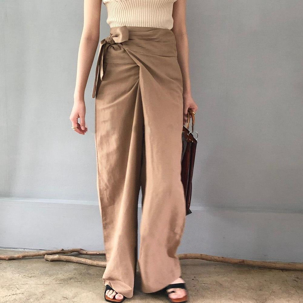 Pantalon décontracté à lacets de couleur pure