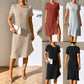 Cross Border Women's Solid Color Slit Slim Fit Hip Short Sleeve Dress