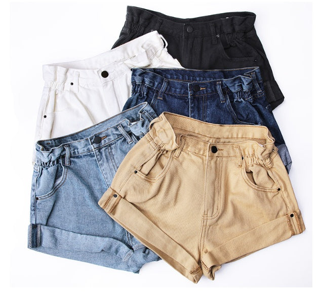 Short en jean taille haute pour femme, taille élastique, revers à la taille, pantalon à jambes larges, short ample, nouvelle version coréenne rétro