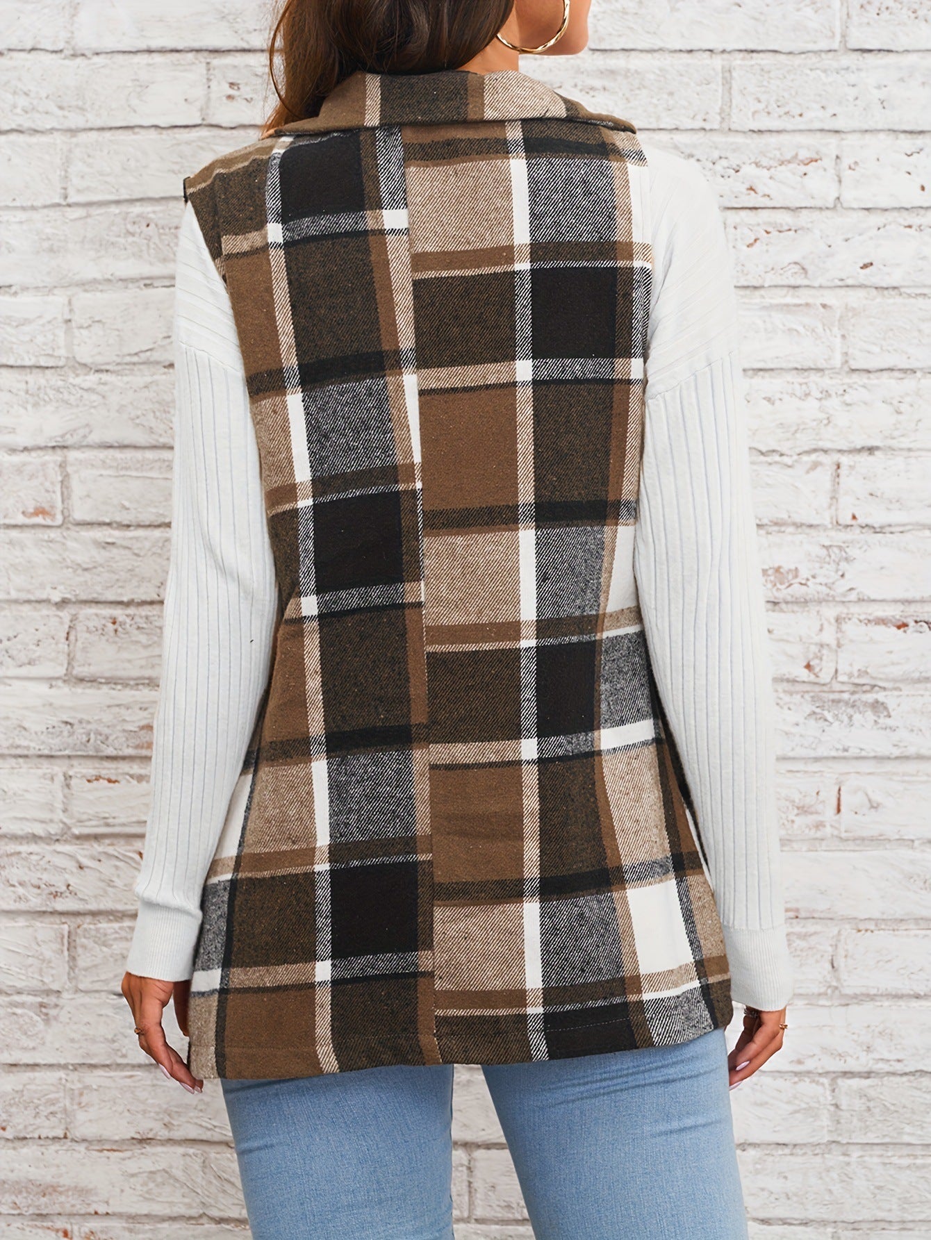 Fashion Women's Wear Lapel Suit Vest Plaid Coat