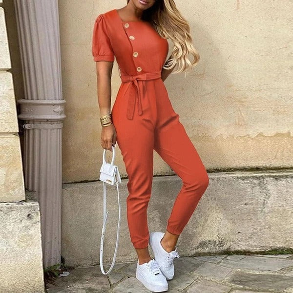 Lapel printed jumpsuit