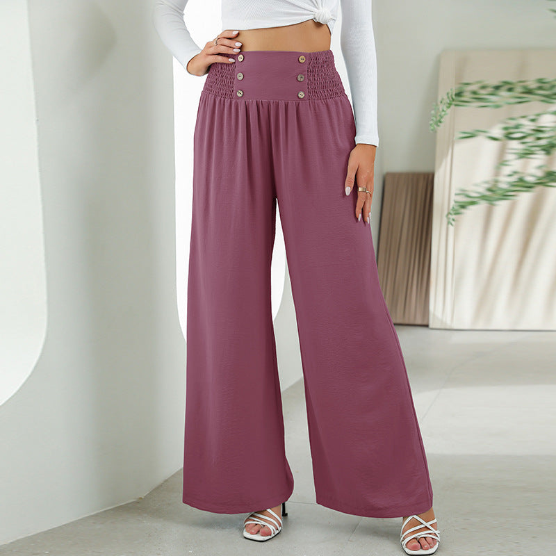Pantalon droit à jambes larges et élastique, taille haute, décontracté, tendance, pour femme
