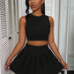 Casual Solid Color Round Neck Women's Vest Short Skirt Set