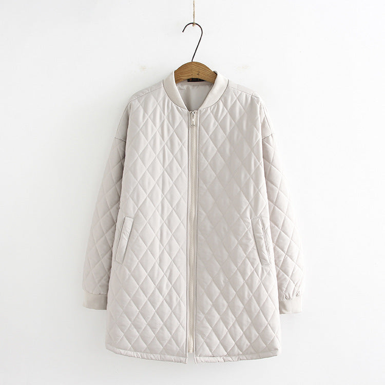 Plus Size Women's Mid-length Baseball Padded Jacket