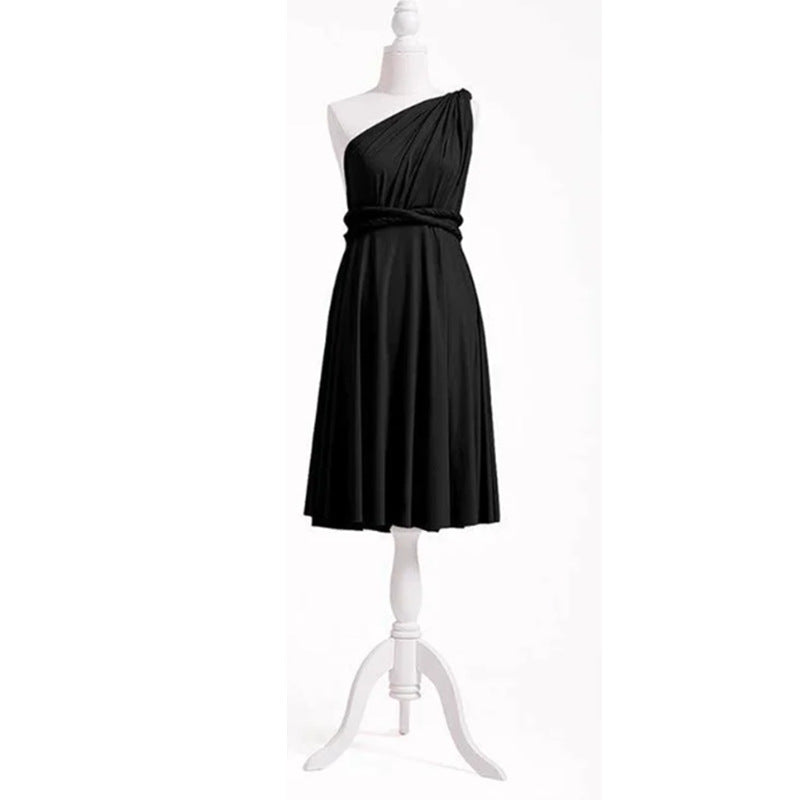 More Than Multiple Wear Rope Cross Backless Bandage One-piece Dress Long And Short