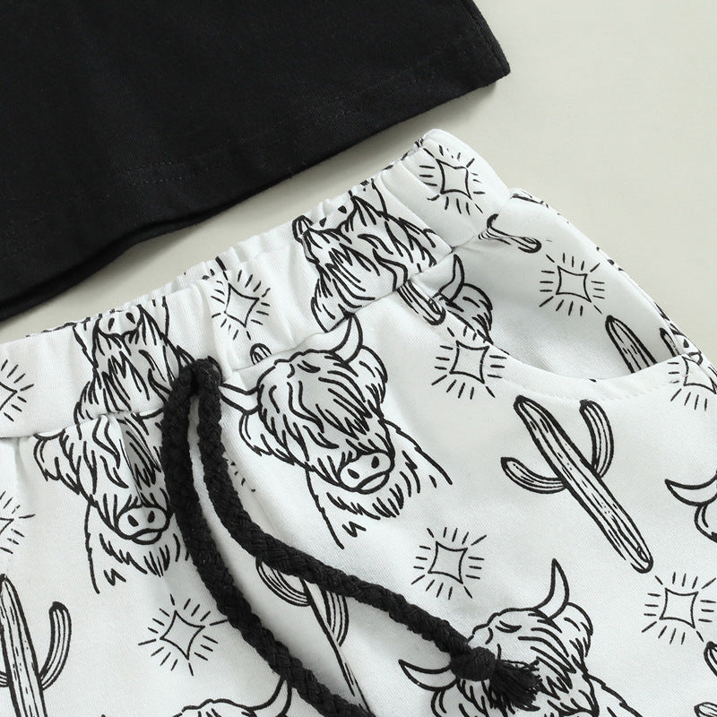 Ensemble deux pièces t-shirt à manches courtes et short imprimé tête de vache