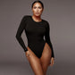 Body slim à manches longues et couleur unie, nouveau style pour l'automne et l'hiver