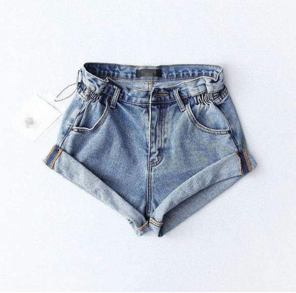 Short en jean taille haute pour femme, taille élastique, revers à la taille, pantalon à jambes larges, short ample, nouvelle version coréenne rétro