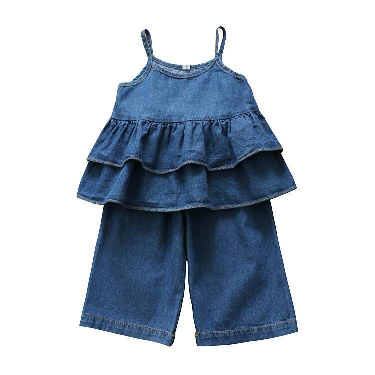 Denim Suspender Top And Shorts Suit