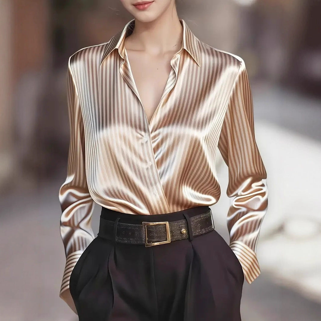 Autumn French Design Retro Stripe Niche Long Sleeve Shirt