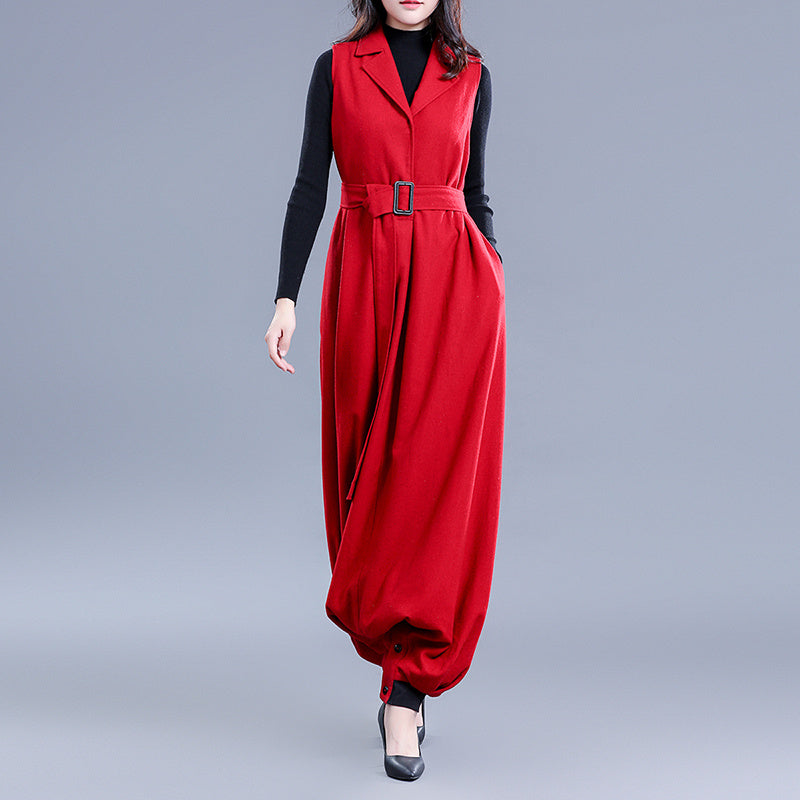 Salopette en laine grande taille, combinaison ample en tweed