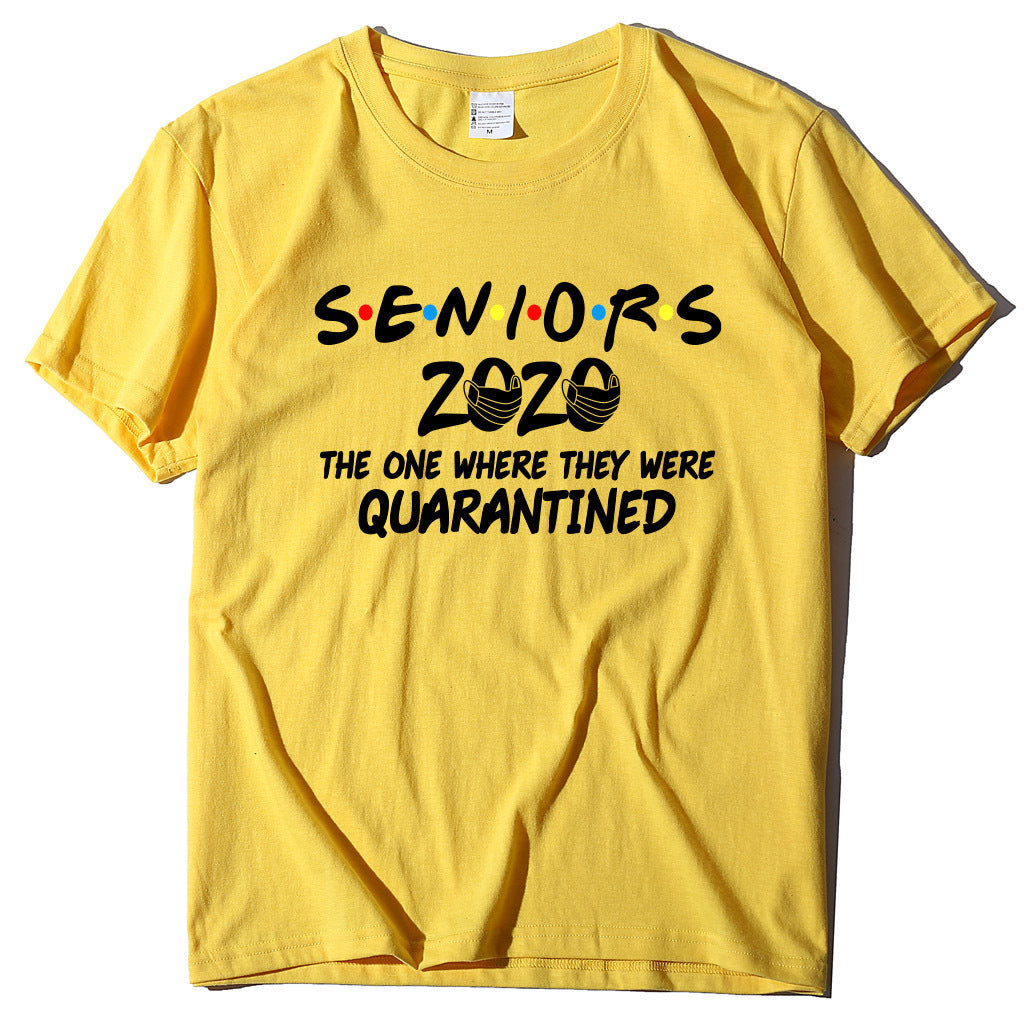 Lettered round neck printed short sleeve