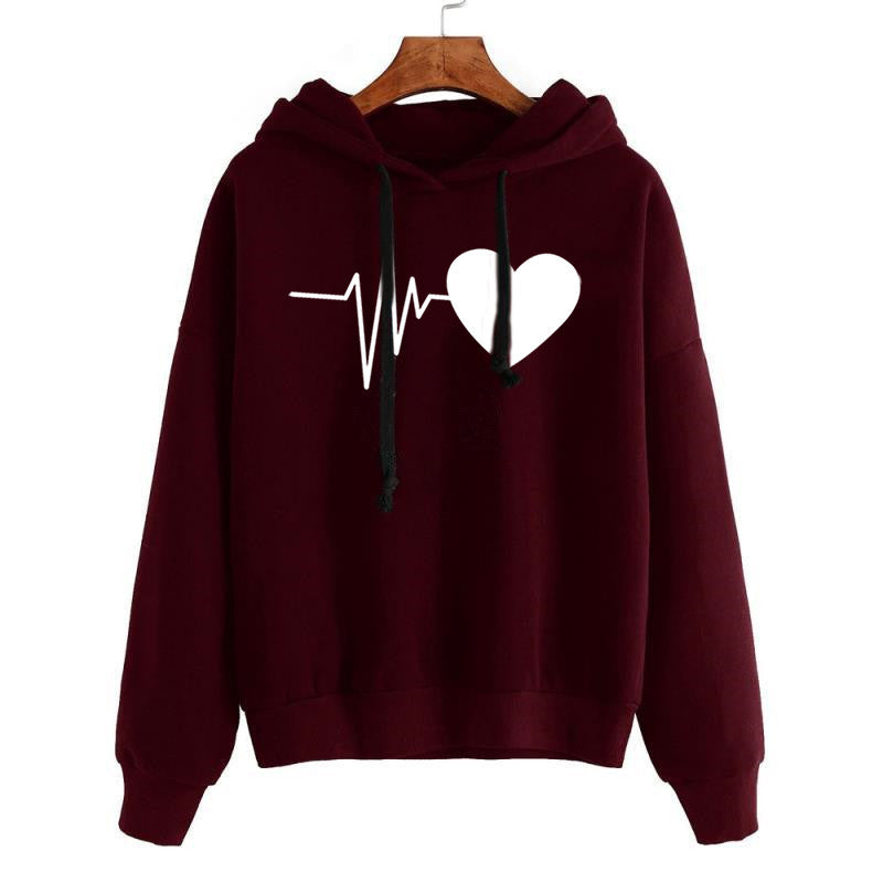 Sweat à capuche à manches longues pour femme, imprimé cœur, style streetwear, printemps-automne