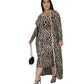 Casual Leopard Print Long Sleeve Jacket Vest Dress