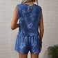 Womens Fashion Striped Printed Sleeveless Tank Top And Shorts Set