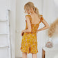 V-neck yellow ruffle jumpsuit