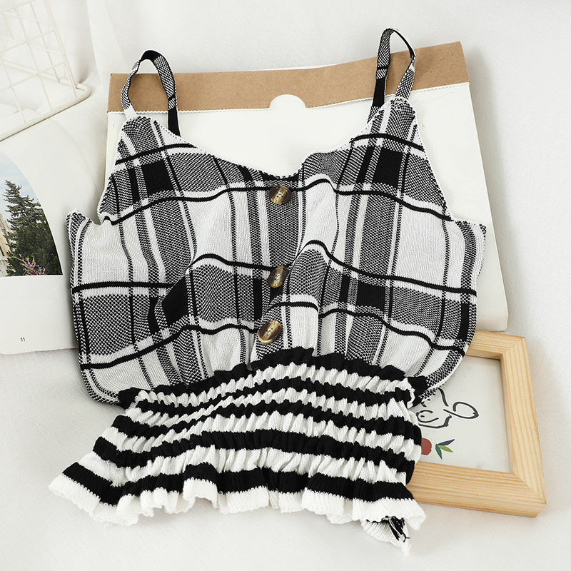 Camisole pull à carreaux à volants à la taille