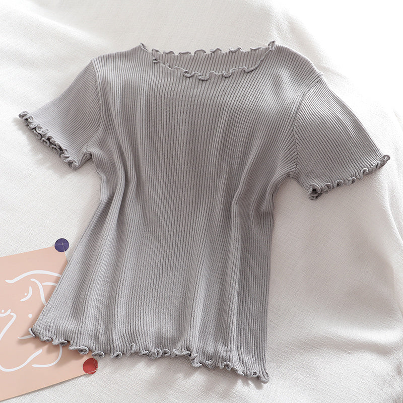 Summer Thin Elastic Pit Strip Half-Sleeved Top Pink Girl