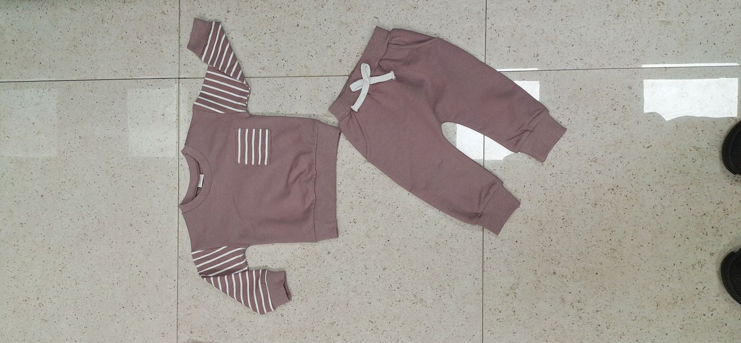 Girls' Striped Stitching Long Sleeve Trousers Suit