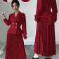 Womens Double-Breasted Top And Pleated Skirt Set