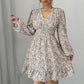 Printed V-neck Long-sleeve Dress Women