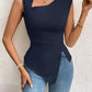 Diagonal Collar Slim-fit Solid Color Short Sleeve Women