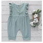 Girls' solid color cotton and linen jumpsuit